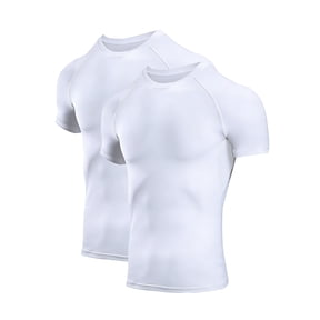 Men's Compression Shirts Short Sleeve Athletic Tops 2 Pack(White,XXL)