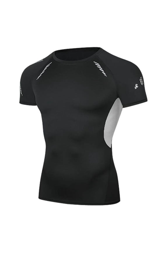 Men's Compression Shirts, Short Sleeve Stretchy and Breathable T-Shirt Athletic Compression Tops Workout Sports Base Layer Undershirt Gray