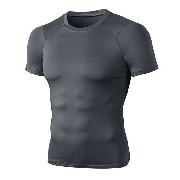 Men's Compression Shirts, Short Sleeve Workout Gym T-Shirt, Running Tops, Cool Dry Athletic Shirt Gray XL