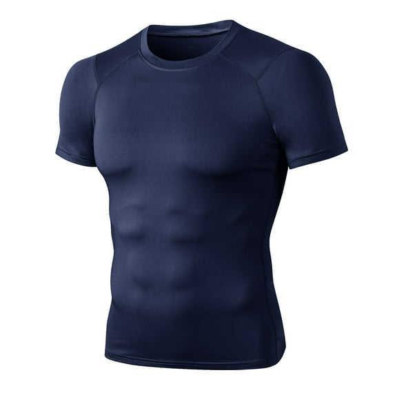 Men's Compression Shirts, Short Sleeve Workout Gym T-Shirt, Running Tops, Cool Dry Athletic Shirt Navy Blue 2XL