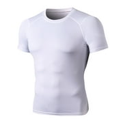 POSECA Men's Compression Shirts, Short Sleeve Workout Gym T-Shirt, Running Tops, Cool Dry Athletic Shirt White S