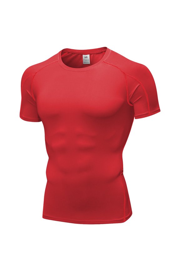 Men's Compression Shirts Short Sleeve, Workout Gym T Shirt Running Tops Cool Dry Fit Sports Base Layer, Athletic Undershirt for Fitness Training & Muscle Support Red M