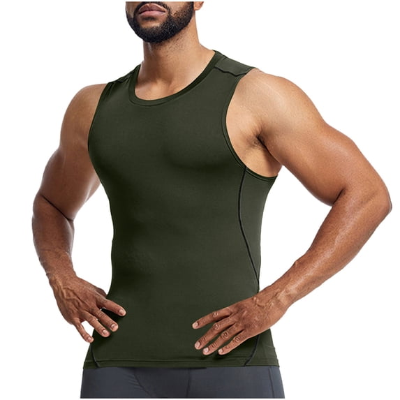 Men's Compression Shirts Sleeveless Workout Tank Top Baselayer for Gym Training, Running, Moisture Wicking,Quick Dry Size 3XL Army Green