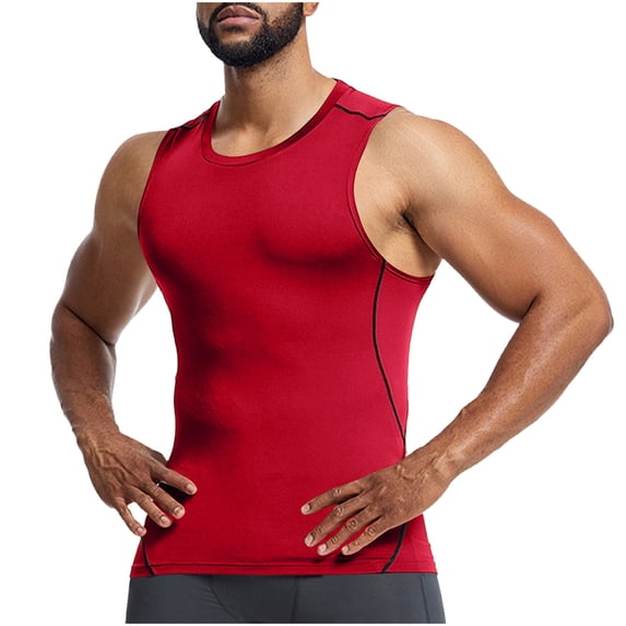 Men's Compression Shirts Sleeveless Workout Tank Top Baselayer for Gym Training, Running, Moisture Wicking,Quick Dry Size 3XL Red