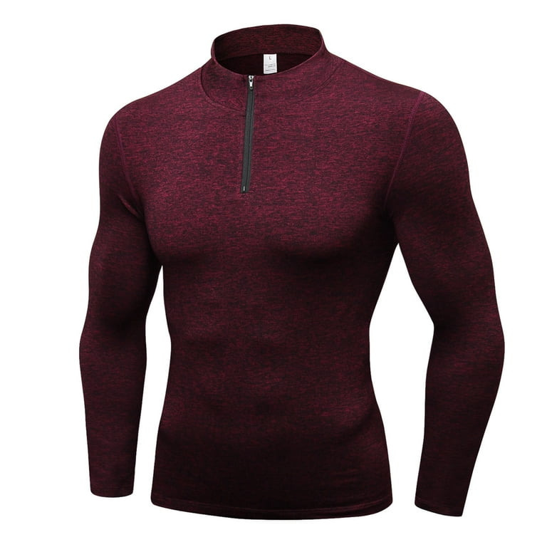 Men's Compression Shirts Zipper Sports Athletic Baselayer T Shirts Tops  Workout Running Turtle Mock Neck Shirts 