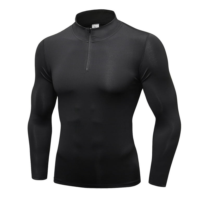 Men's Compression Shirts Zipper Sports Athletic Baselayer T Shirts Tops  Workout Running Turtle Mock Neck Shirts 