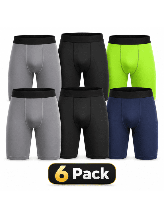 Men's Compression Shorts 6 Pack, Athletic Baselayer Shorts, Performance Workout Underwear for Running Gym Training Sports and Everyday Wear