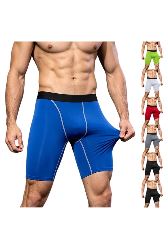 Men's Compression Shorts, High Elastic Moisture Wicking Athletic Underwear Workout Running Base Layer Training Shorts for Basketball, Football Blue