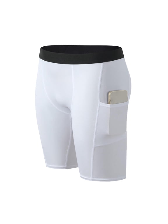 Men's Compression Shorts with Phone Pockets, Athletic Workout Running Short Pants Quick Dry Base Layer Stretch Short Pants for Training Basketball Yoga Sports