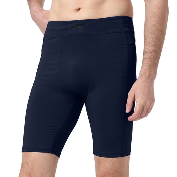 Men's Compression Shorts Slim Fit Spandex Basic Athletic Workout Training Underwear Muscle Support Solid Legging Navy,M