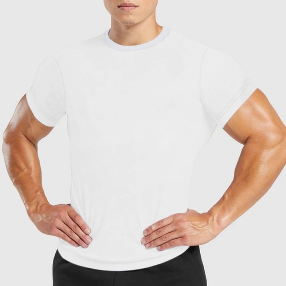 Men's Compression T-Shirt, Short Sleeve Athletic Top, Slim Fitting Stretch Basic Tee for Gym Training, Fitness Active Wear White XXL