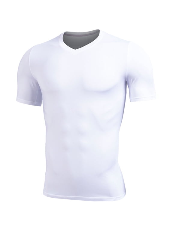 Men's Compression V Neck T-Shirts Short Sleeve Stretchy Moisture Wicking Workout Undershirt Athletic Base Layer