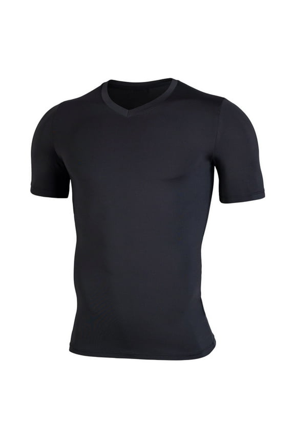 Men's Compression V Neck T-Shirts Short Sleeve Stretchy Wicking Workout Undershirt Athletic Base Layer