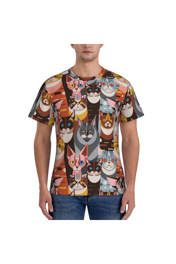 Men's Compression Workout T-Shirt Athletic Tee Short Sleeve Shirt, Cats In Funny Poses