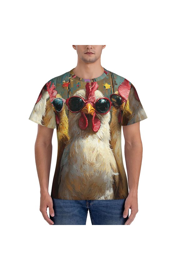 Men's Compression Workout T-Shirt Athletic Tee Short Sleeve Shirt, Chicken Funny Party