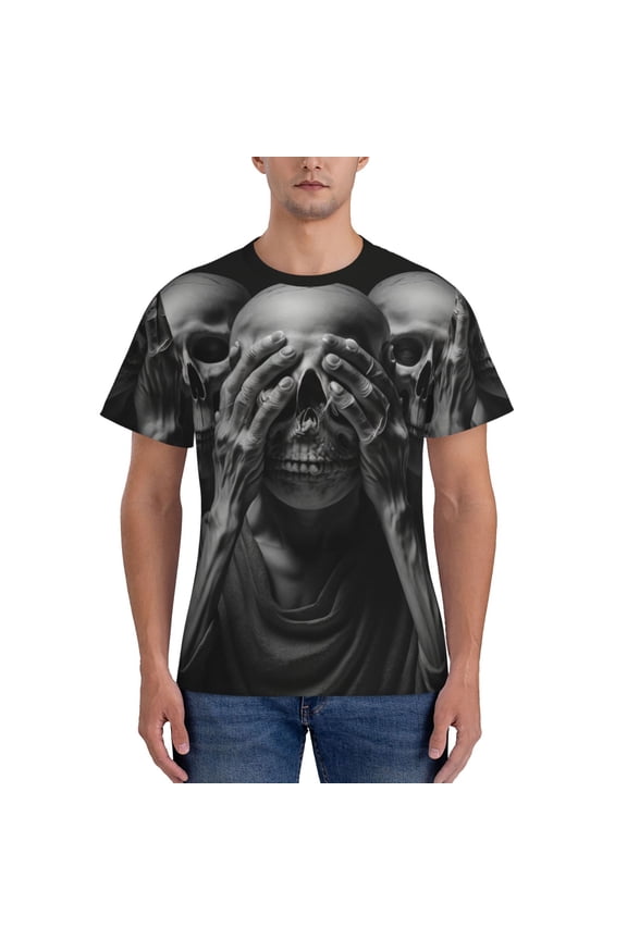 Men's Compression Workout T-Shirt Athletic Tee Short Sleeve Shirt, Death Skulls Gothic Skull