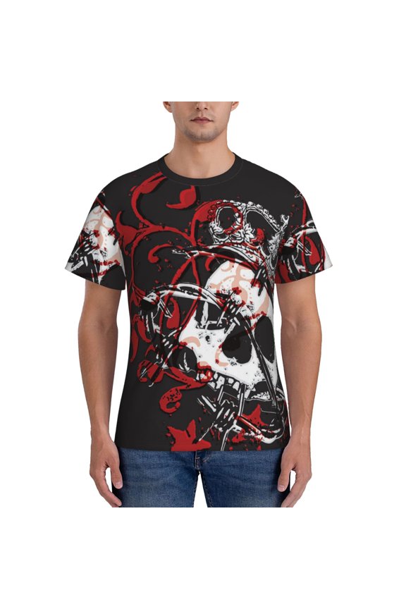 Men's Compression Workout T-Shirt Athletic Tee Short Sleeve Shirt, Gothic Crown Skull