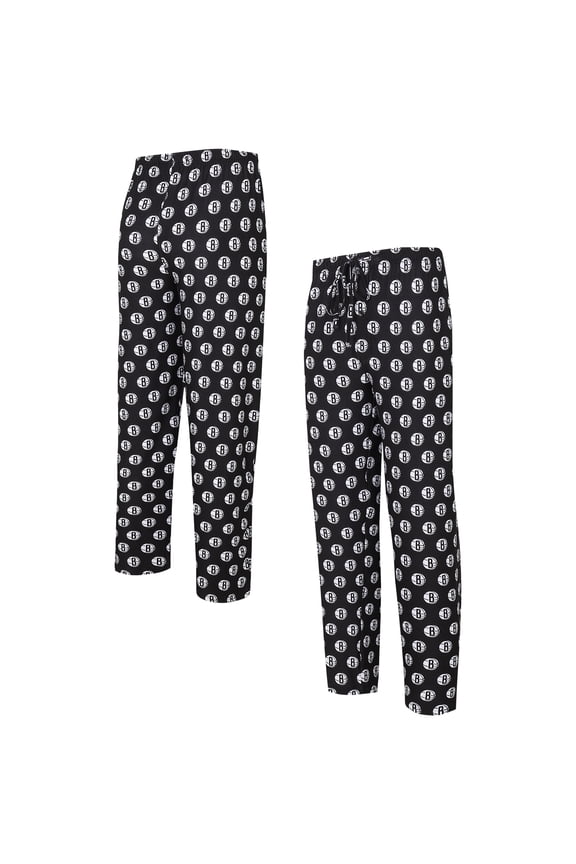 Men's Concepts Sport Black Brooklyn Nets Allover Logo Print Gauge Sleep Pants