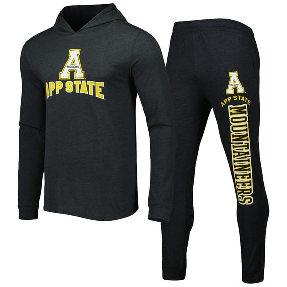 Men's Concepts Sport Black/Charcoal Appalachian State Mountaineers Meter Pullover Hoodie & Pant Sleep Set
