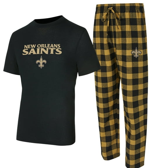 Men's Concepts Sport Black/Gold New Orleans Saints Avondale T-Shirt & Flannel Pants Set