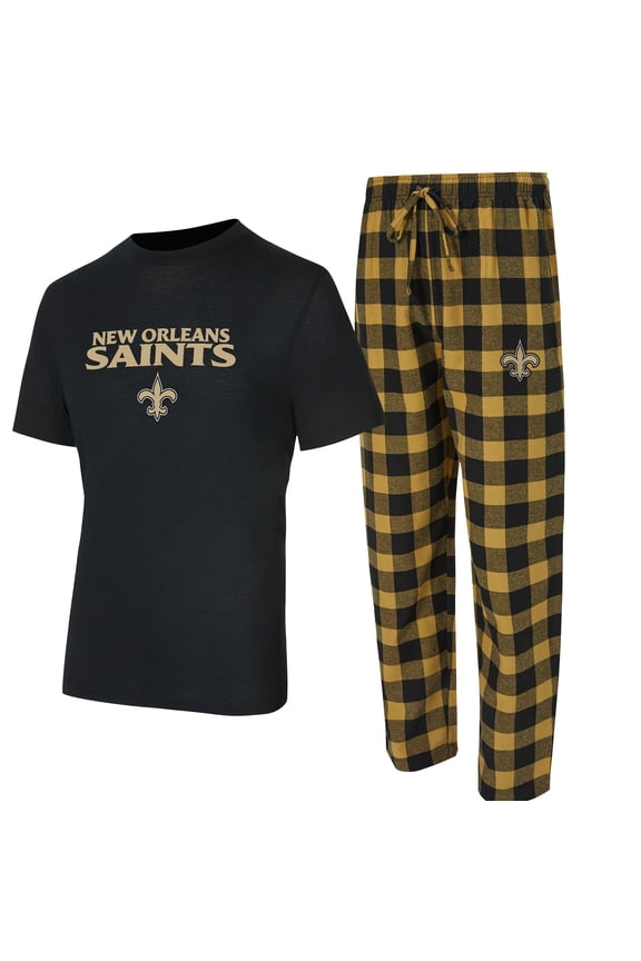 Men's Concepts Sport Black/Gold New Orleans Saints Avondale T-Shirt & Flannel Pants Set