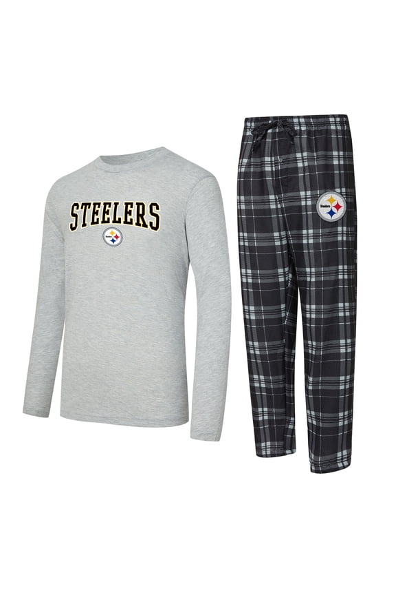 Men's Concepts Sport Black/Heather Gray Pittsburgh Steelers Regulate Long Sleeve T-Shirt and Plaid Pant Set