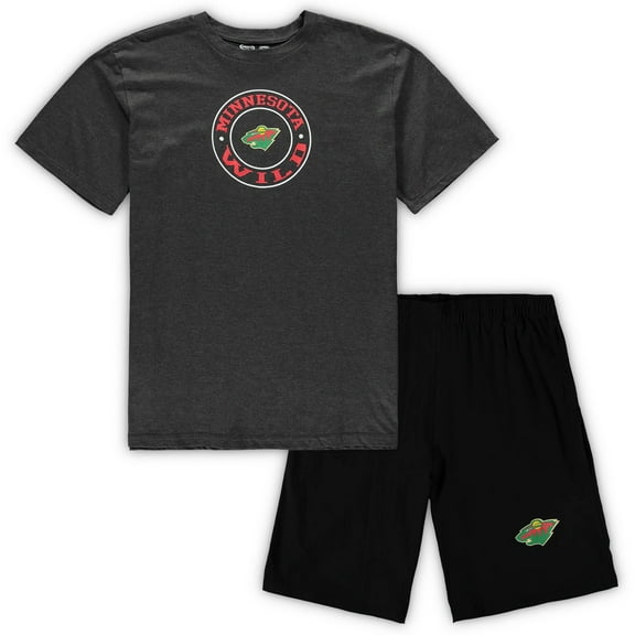 Men's Concepts Sport Black/Heathered Charcoal Minnesota Wild Big & Tall Top & Shorts Sleep Set