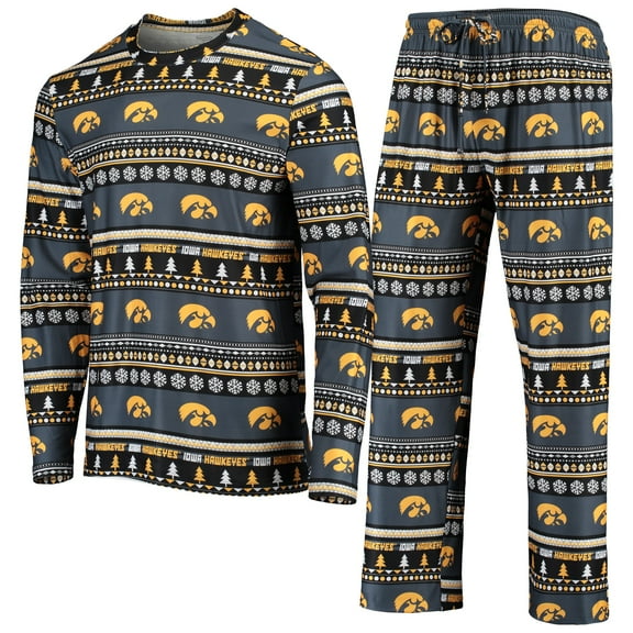 Men's Concepts Sport Black Iowa Hawkeyes Ugly Sweater Long Sleeve Top and Pants Sleep Set