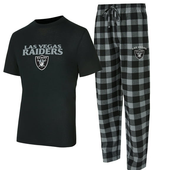 Men's Concepts Sport Black/Silver Las Vegas Raiders Avondale T-Shirt & Flannel Pants Set