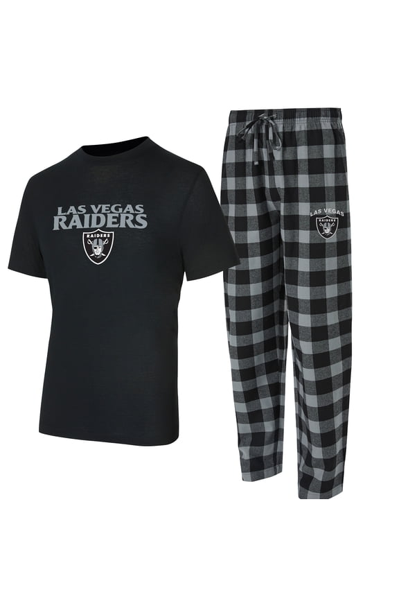 Men's Concepts Sport Black/Silver Las Vegas Raiders Avondale T-Shirt & Flannel Pants Set