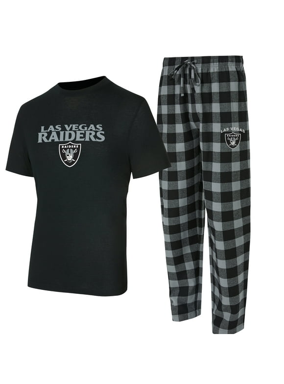 Men's Concepts Sport Black/Silver Las Vegas Raiders Avondale T-Shirt & Flannel Pants Set
