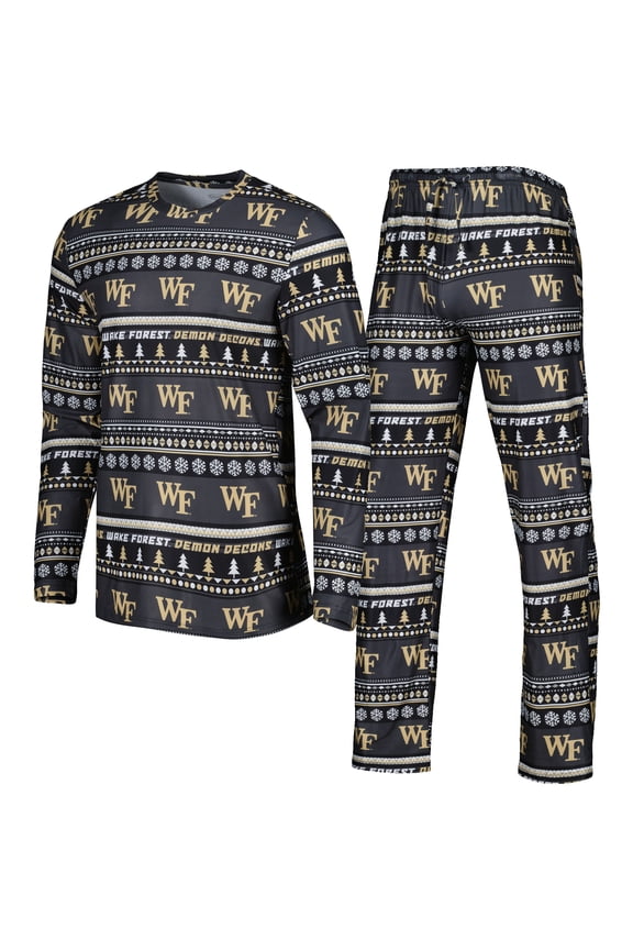 Men's Concepts Sport Black Wake Forest Demon Deacons Swivel Long Sleeve Top & Pants Sleep Set