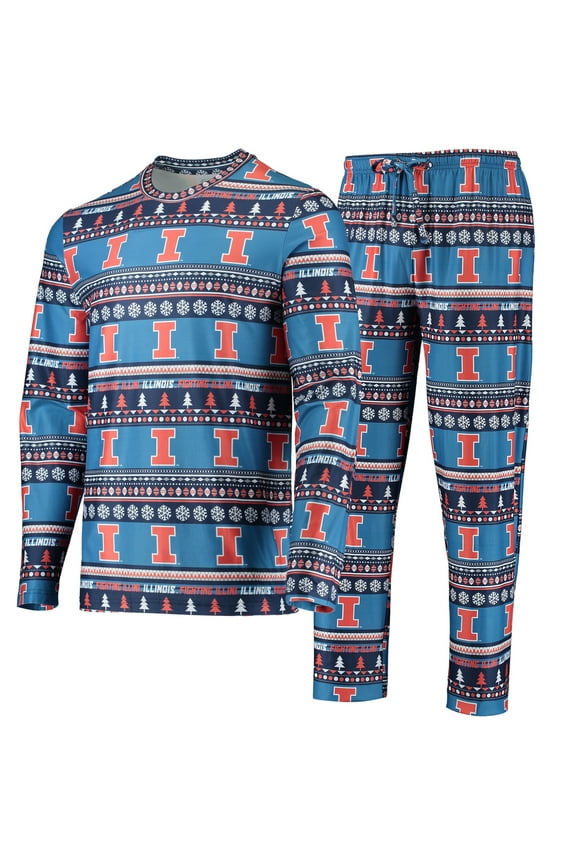 Men's Concepts Sport Blue Illinois Fighting Illini Ugly Sweater Long Sleeve Top and Pants Sleep Set