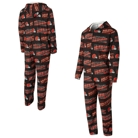 Men's Concepts Sport Brown Cleveland Browns Shuffle All-Over-Print Microfleece Full-Zip Union Suit
