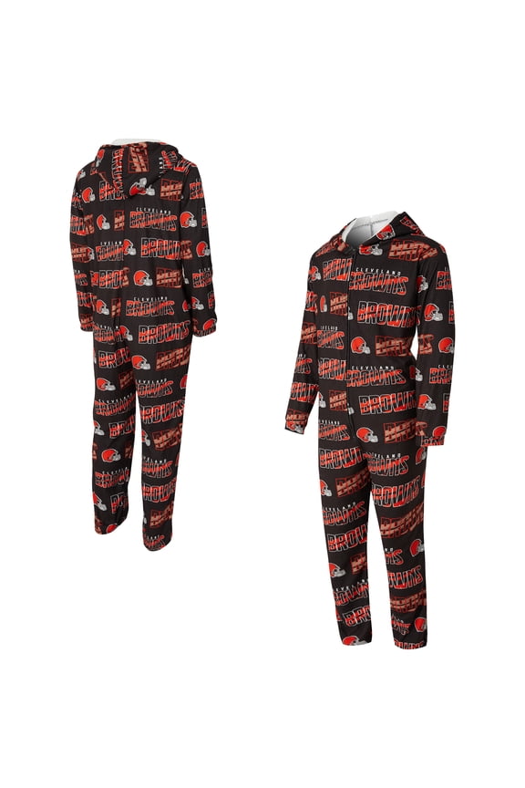 Men's Concepts Sport Brown Cleveland Browns Shuffle All-Over-Print Microfleece Full-Zip Union Suit