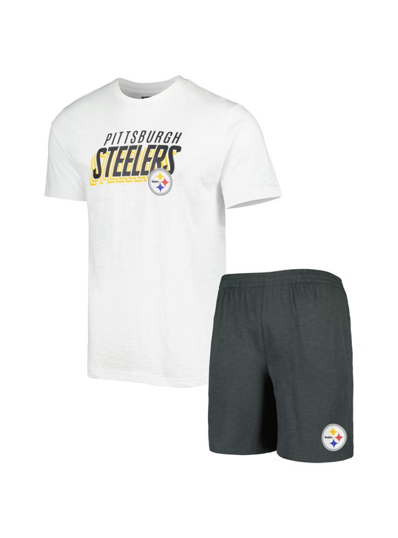 Men's Concepts Sport Charcoal/White Pittsburgh Steelers Downfield T-Shirt & Shorts Sleep Set
