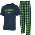 thumbnail image 1 of Men's Concepts Sport College Navy/Neon Green Seattle Seahawks Avondale T-Shirt & Flannel Pants Set, 1 of 3