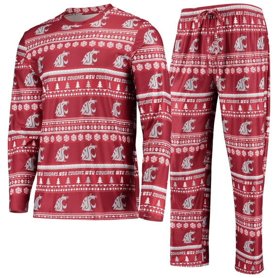Men's Concepts Sport Crimson Washington State Cougars Ugly Sweater Long Sleeve Top and Pants Sleep Set