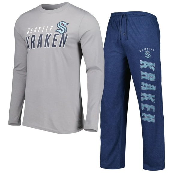 Men's Concepts Sport Deep Sea Blue/Gray Seattle Kraken Meter Long Sleeve Top & Pants Sleep Set