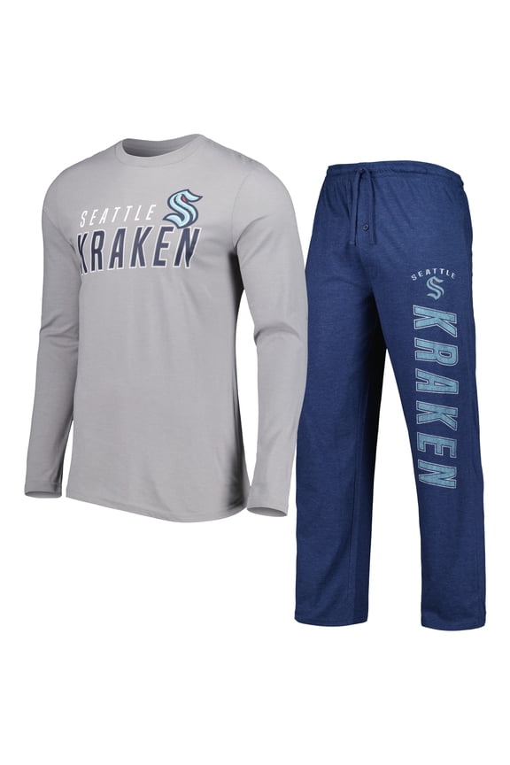 Men's Concepts Sport Deep Sea Blue/Gray Seattle Kraken Meter Long Sleeve Top & Pants Sleep Set