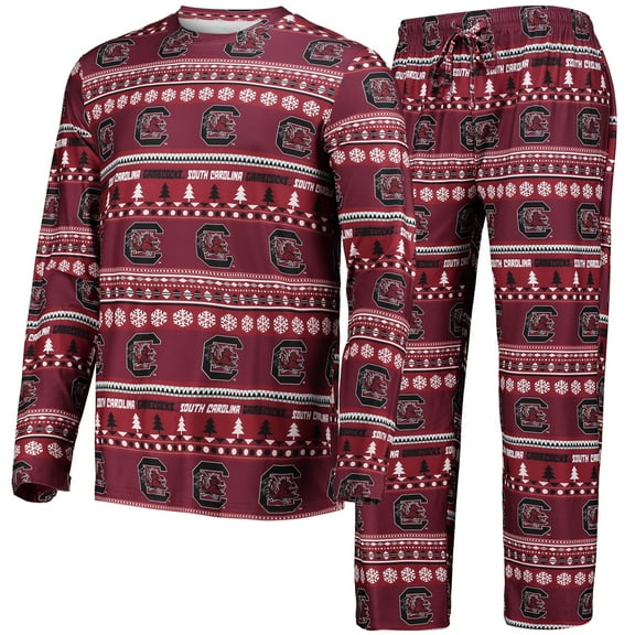 Men's Concepts Sport Garnet South Carolina Gamecocks Ugly Sweater Long Sleeve Top and Pants Sleep Set