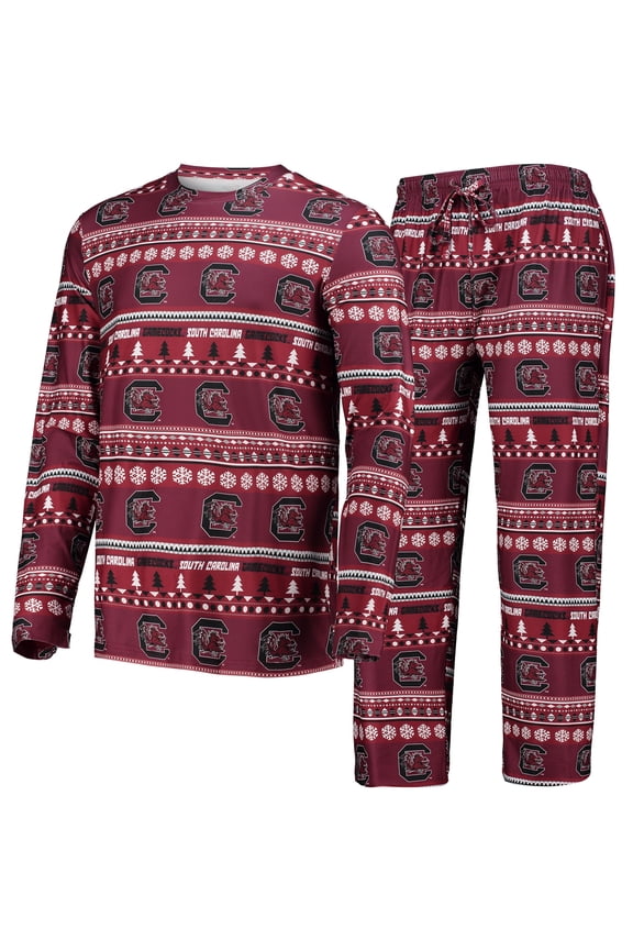 Men's Concepts Sport Garnet South Carolina Gamecocks Ugly Sweater Long Sleeve Top and Pants Sleep Set
