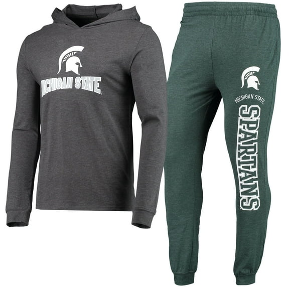 Men's Concepts Sport Green/Heather Charcoal Michigan State Spartans Meter Long Sleeve Hoodie Top & Jogger Pajama Set