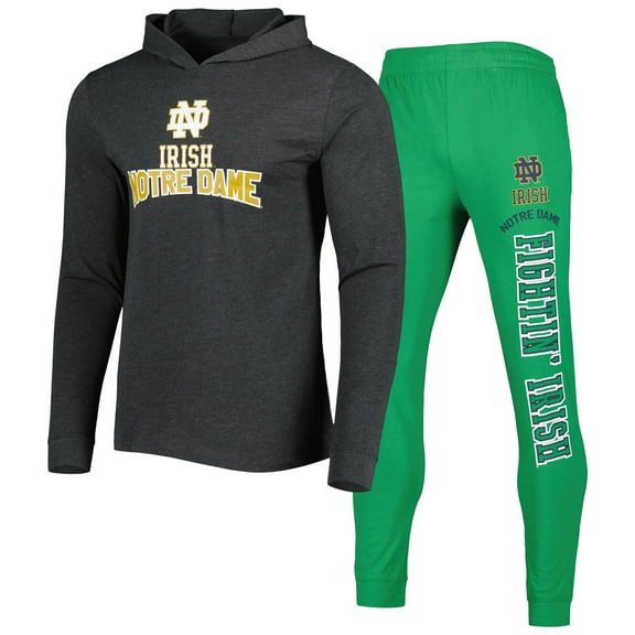 Men's Concepts Sport Heather Green/Heather Charcoal Notre Dame Fighting Irish Meter Long Sleeve Hoodie Top & Jogger
