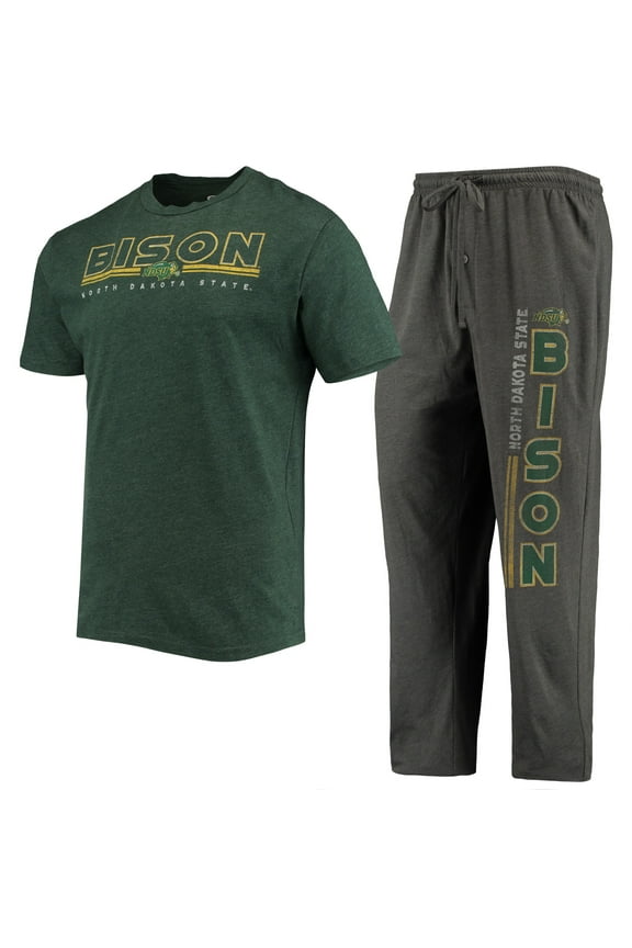 Men's Concepts Sport Heathered Charcoal/Green NDSU Bison Meter Top & Pants Sleep Set