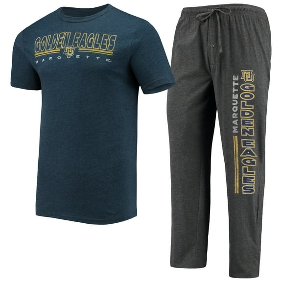 Men's Concepts Sport Heathered Charcoal/Navy Marquette Golden Eagles Meter Top & Pants Sleep Set