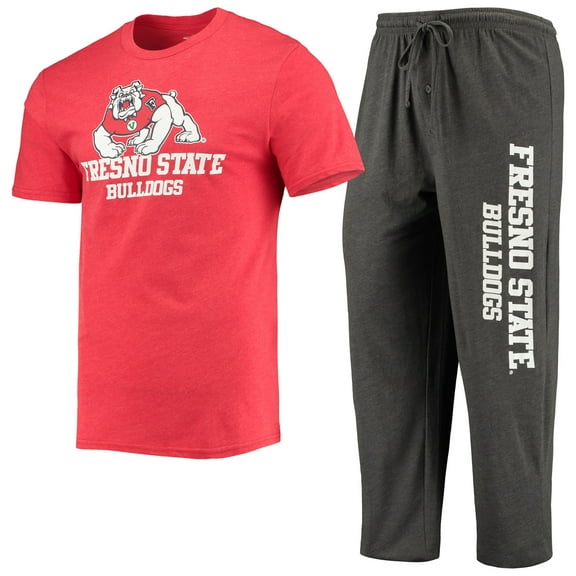 Men's Concepts Sport Heathered Charcoal/Red Fresno State Bulldogs Meter Top & Pants Sleep Set