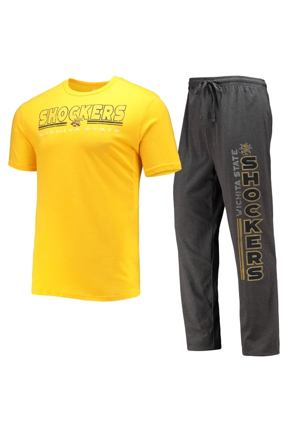 Men's Concepts Sport Heathered Charcoal/Yellow Wichita State Shockers Meter Top & Pants Sleep Set