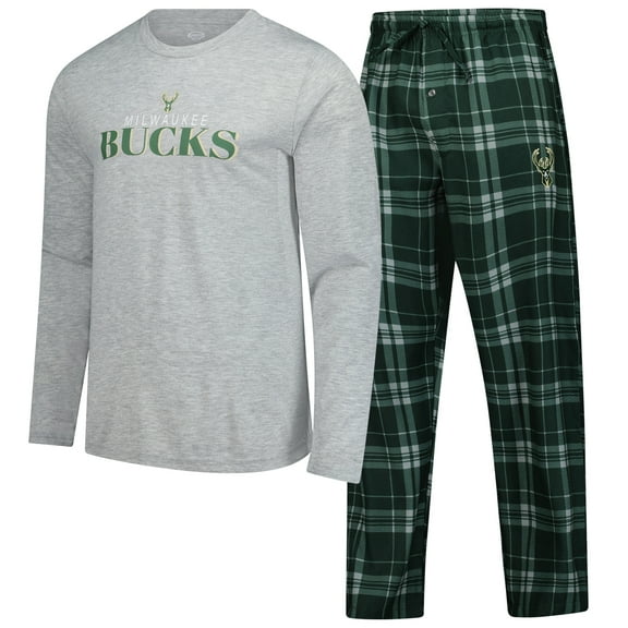 Men's Concepts Sport Hunter Green Milwaukee Bucks Regulate Long Sleeve T-Shirt & Plaid Pant Set