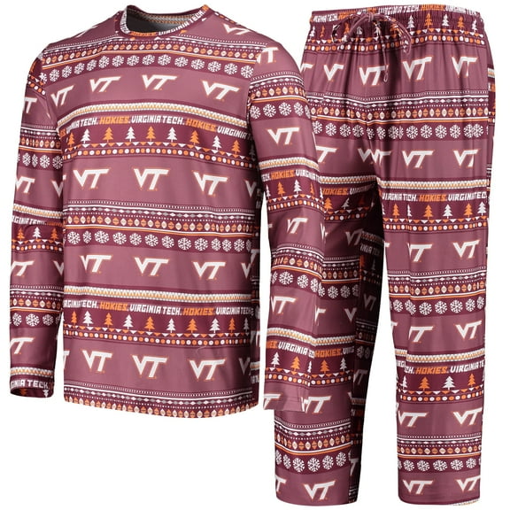 Men's Concepts Sport Maroon Virginia Tech Hokies Ugly Sweater Long Sleeve Top and Pants Sleep Set